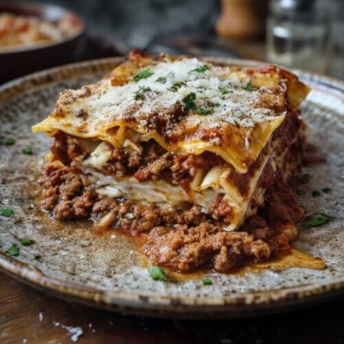 Recette lasagne classique : plat familial gratiné au parmesan et basilic frais.