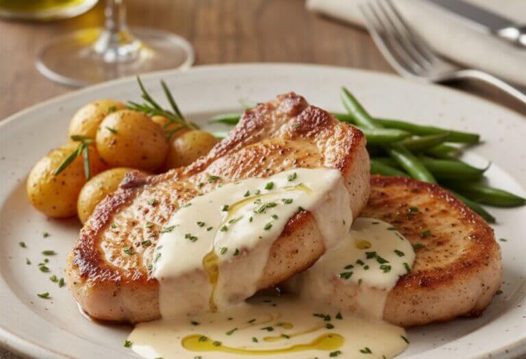 Côtelettes de Porc, Sauce Crémeuse au Poivre long de Java nappées d'une sauce onctueuse et aromatique