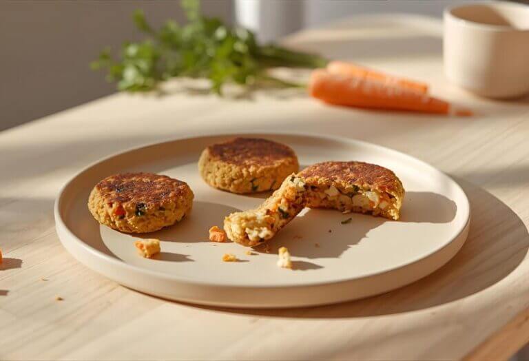 Galettes dorées aux légumes et poulet, texture moelleuse parfaite pour les bébés en DME