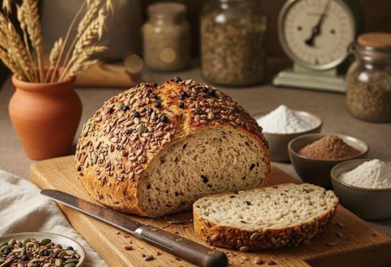 Pain sans gluten aux 5 baies doré et croustillant avec graines apparentes