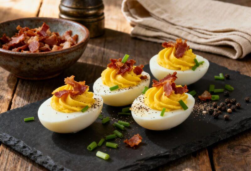 Recette d'oeufs mimosa au bacon et poivre de Kampot - Entrée festive et gourmande