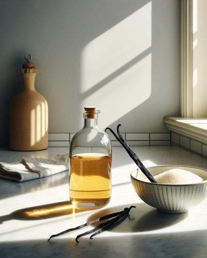 L'extrait de vanille naturel est obtenu par macération de gousses dans de l'alcool. Sa concentration en vanilline permet un dosage précis et une conservation prolongée.